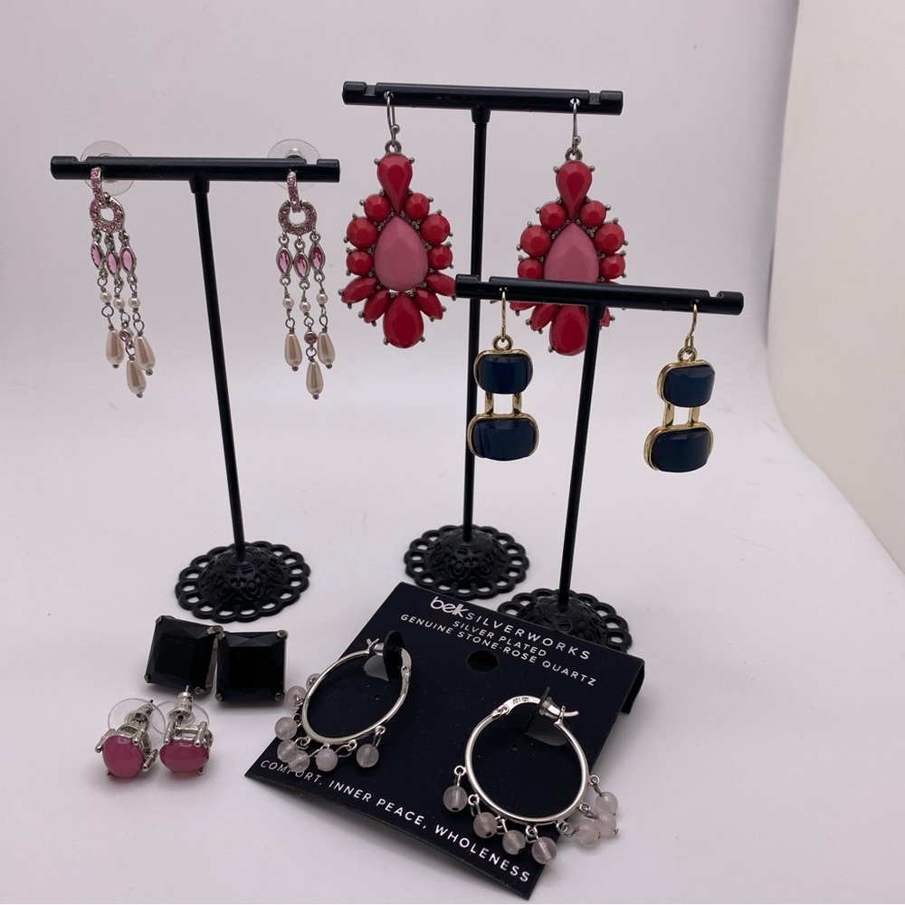 Pierced Earring Lot, 6 Sets of Fashion Jewelry Earrings, Blues & Pinks